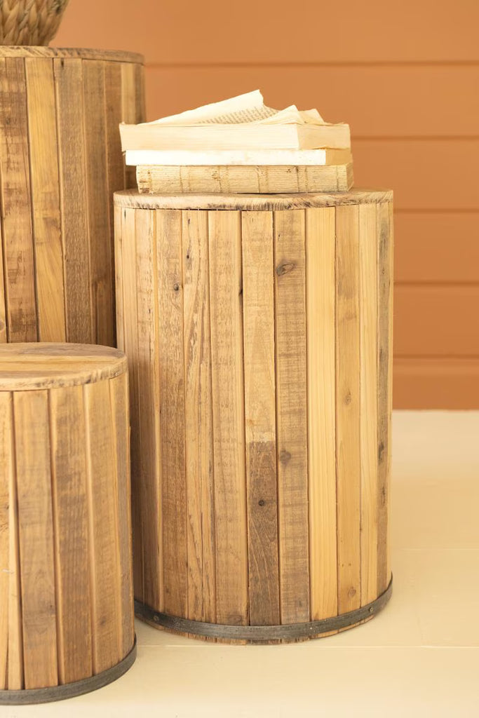 Set of 3 Round Recycled Wood Pedestasls – image 8
