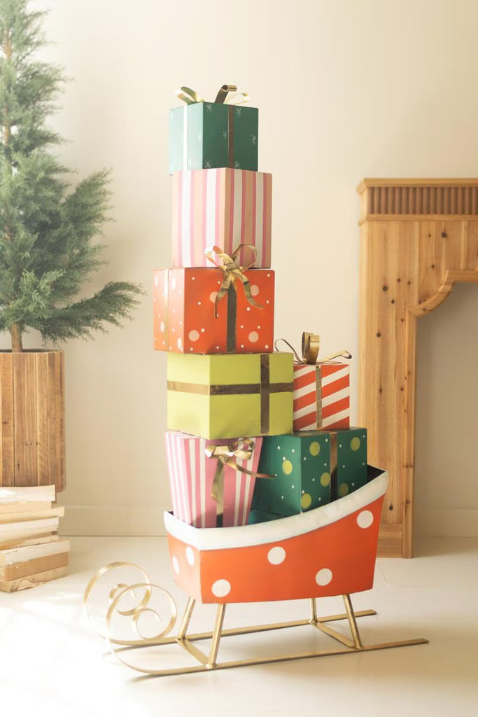 Giant Painted Metal Christmas Sleigh with Presents – image 1