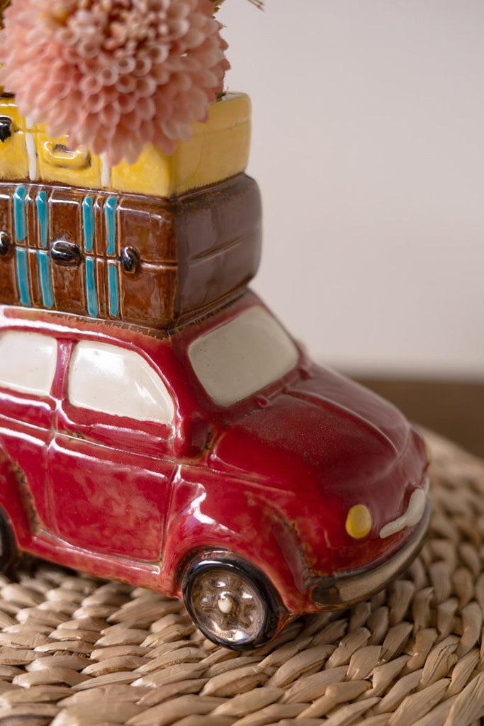 Red Ceramic Car with Luggage Planter - image 3