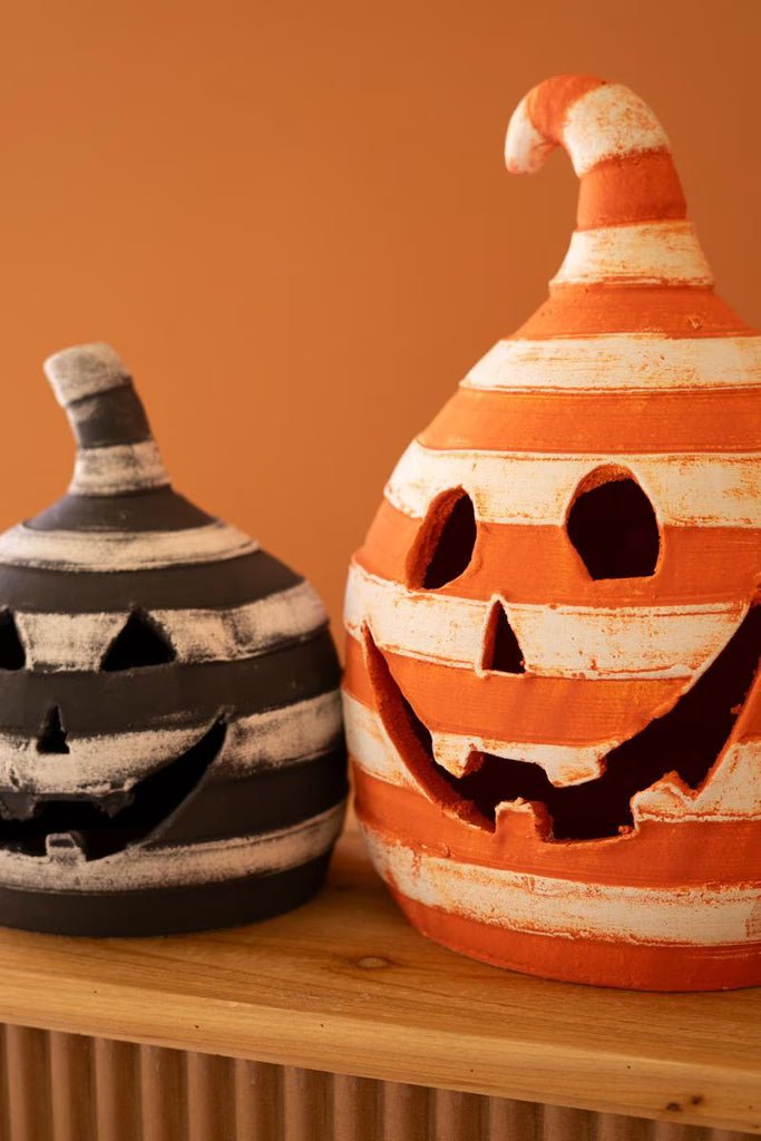 Set of 2 Painted Clay Striped Jack-o-lanterns – image 5