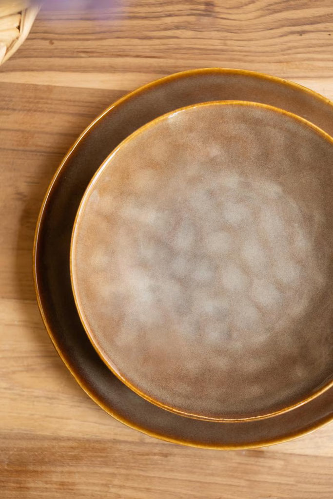 Set of 6 Set 3 Antique Brown Ceramic Dinner Salad and Bowl – image 3