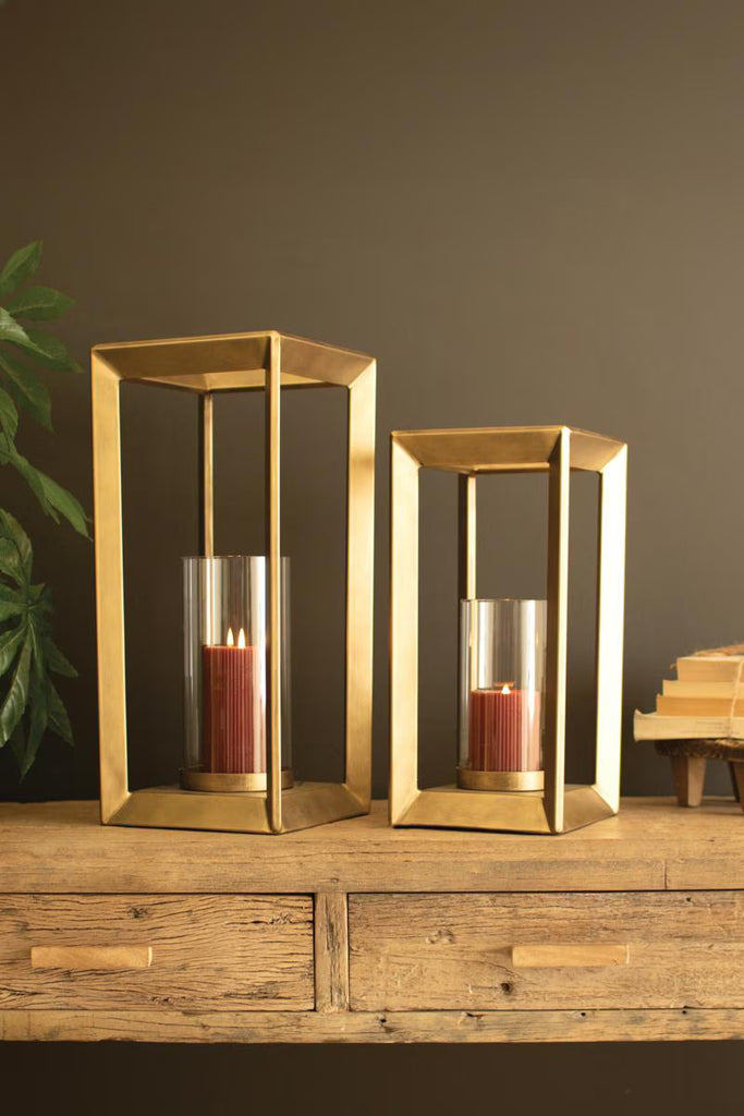 Set of 2 Metal Framed Lanterns with Clear Glass Hurricanes – image 1