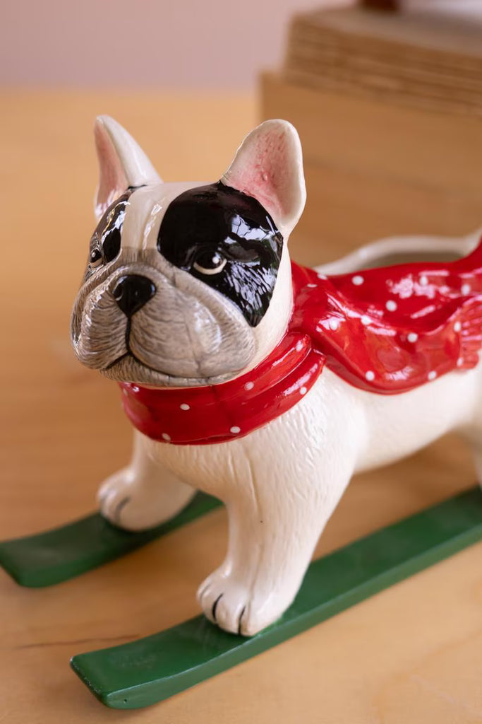Ceramic Christmas Skiing Dog - view 2
