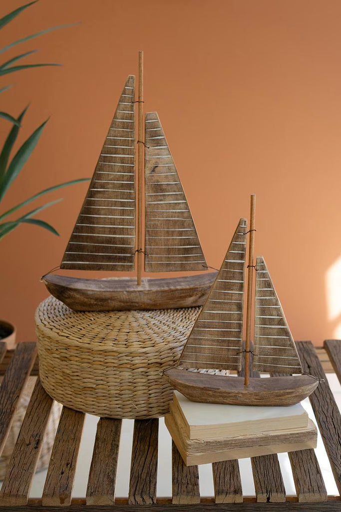 Set of 2 Rustic Recycled Wood Sail Boats – image 1