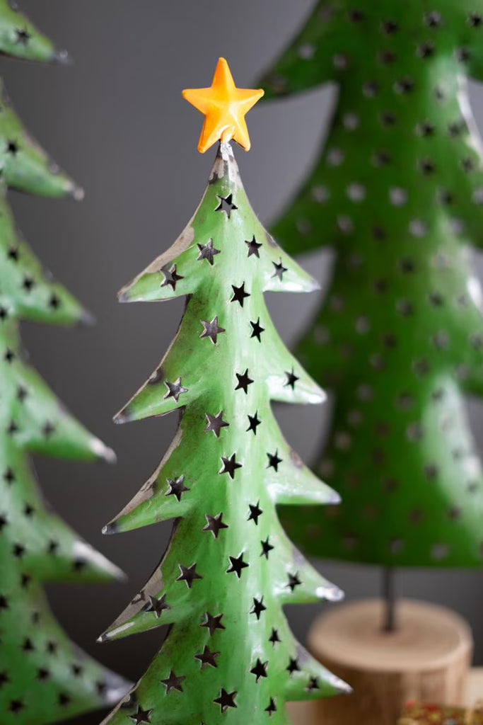 Set of 3 Recycled Metal Christmas Trees on Wood Bases – image 2