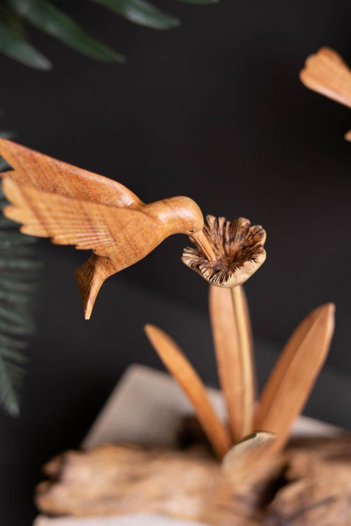 Repurposed Wood Sculpture with Hand Carved Humming Bird - image 2
