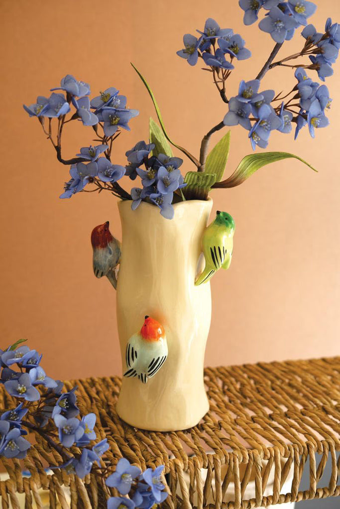 Ceramic Log Vase with Colorful Birds - image 1