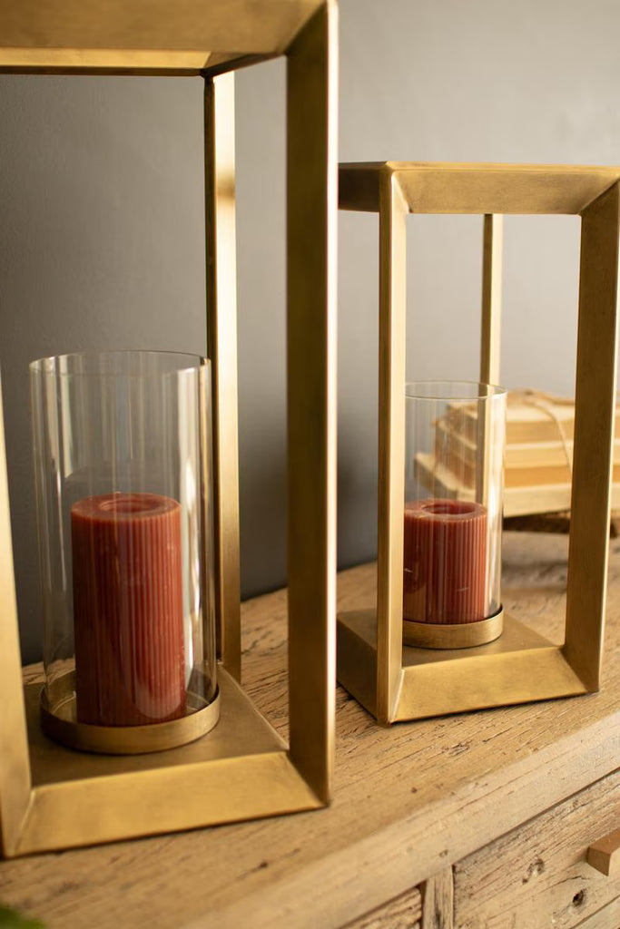 Set of 2 Metal Framed Lanterns with Clear Glass Hurricanes – image 5