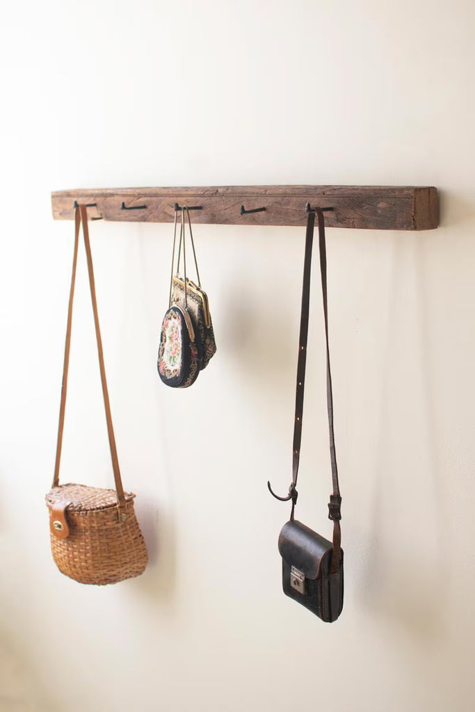 Recycled Wood Coatrack with Forged Iron Hooks - image 1