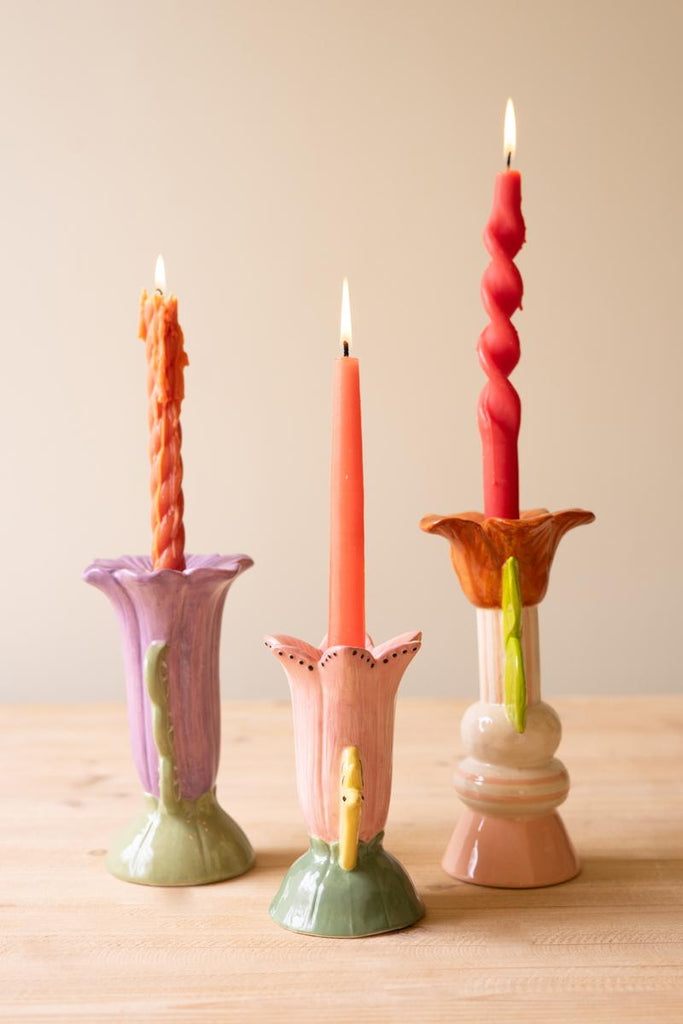 Set of 3 Ceramic Flower Taper Candle Holders – image 6