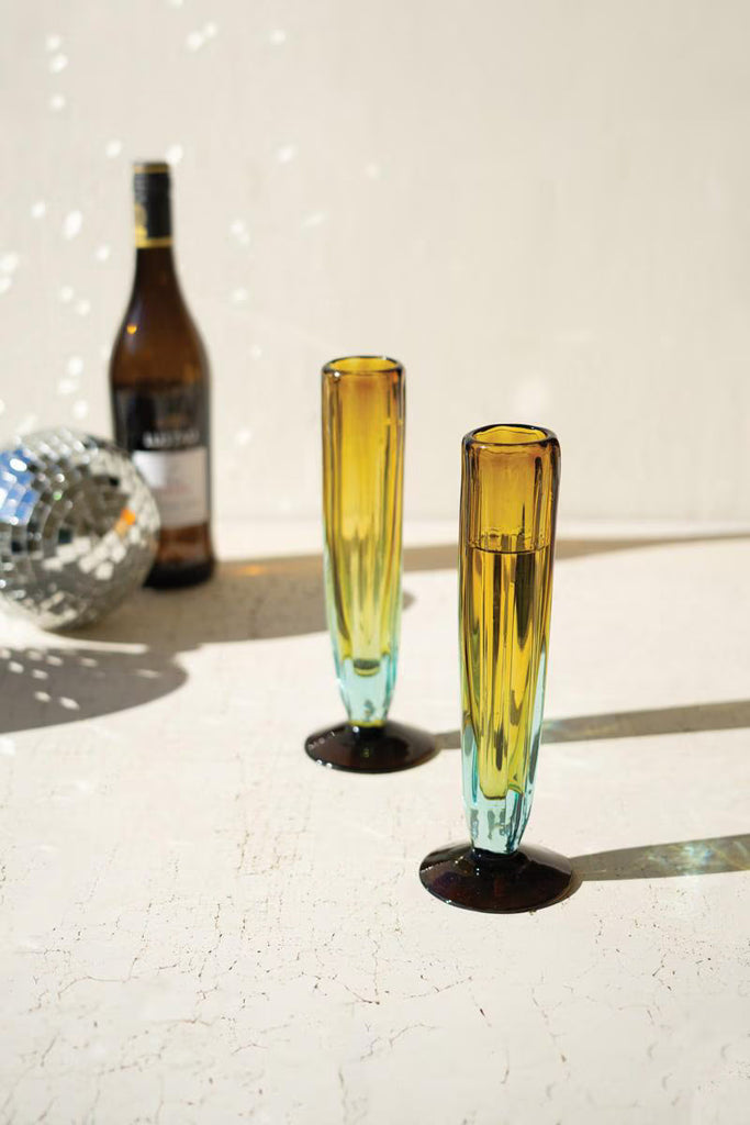 Set of 6 Recycled Fluted Champagne Glass - Blue and Amber – image 1