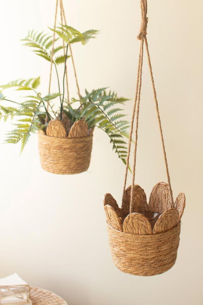 Set of 6 Woven Seagrass Hanging Planter Basket – image 1