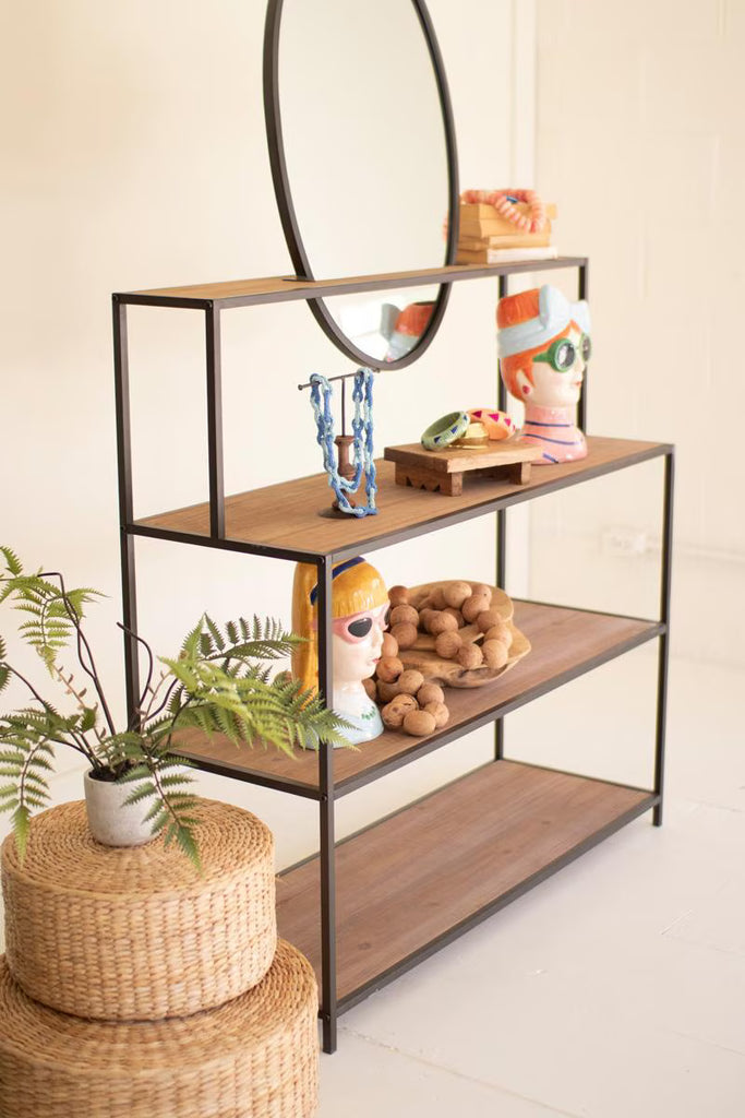 Metal and Wood Display Shelves with Mirror – image 3