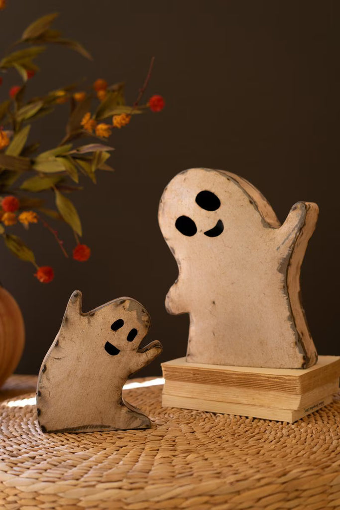 Set of 2 Recycled Iron Halloween Ghosts - image 1