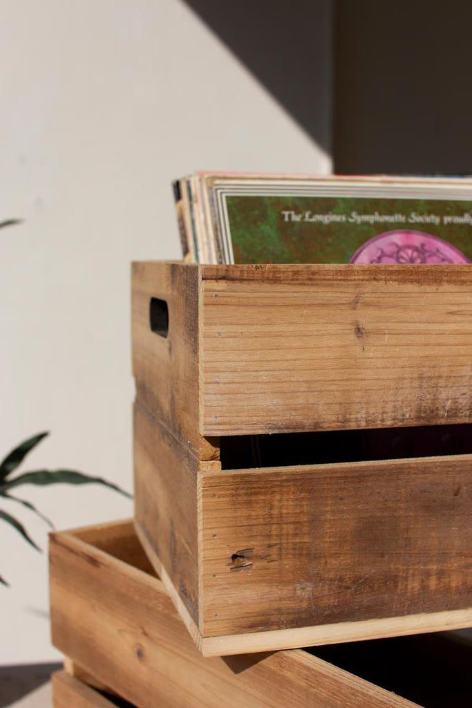 Set of 2 Slatted Wooden Crates - Natural Finish - view 3