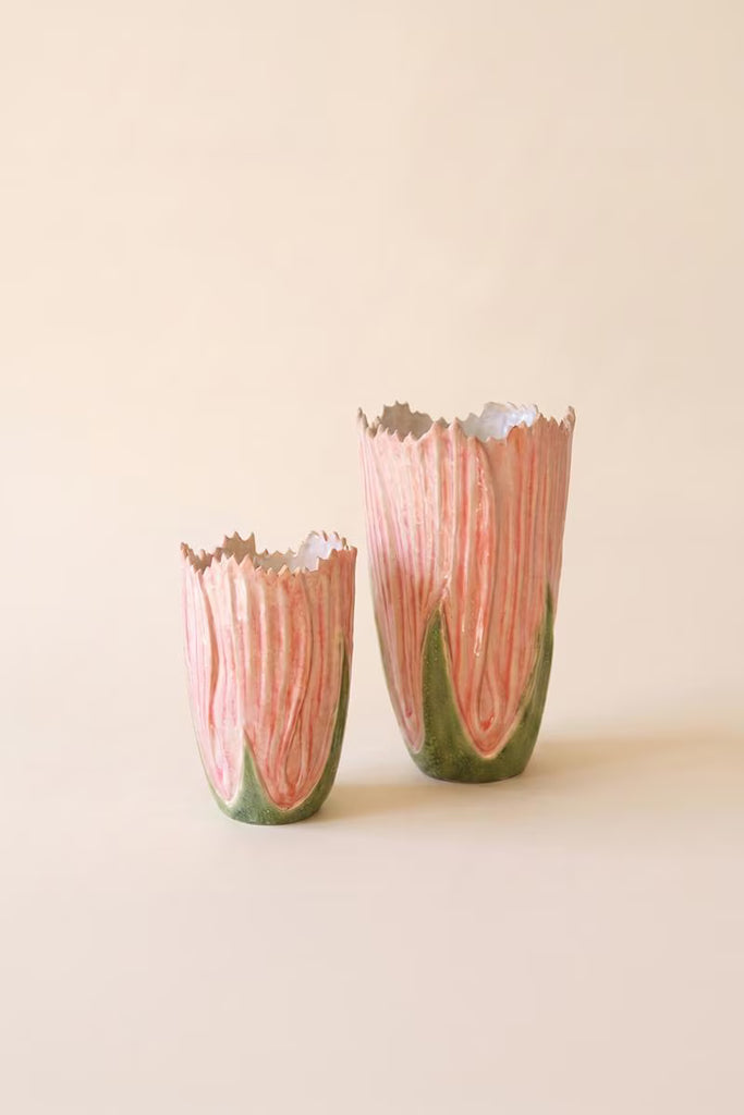 Set of 2 Ceramic Vases - Pink and Green – image 3