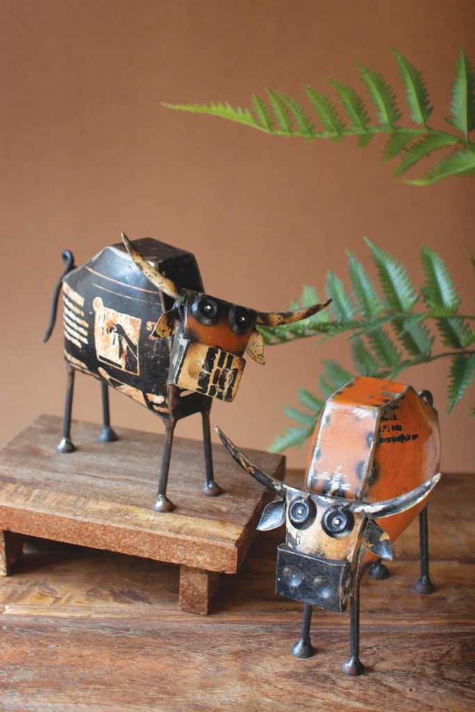 Set of 2 Recycled Iron Steers - image 2