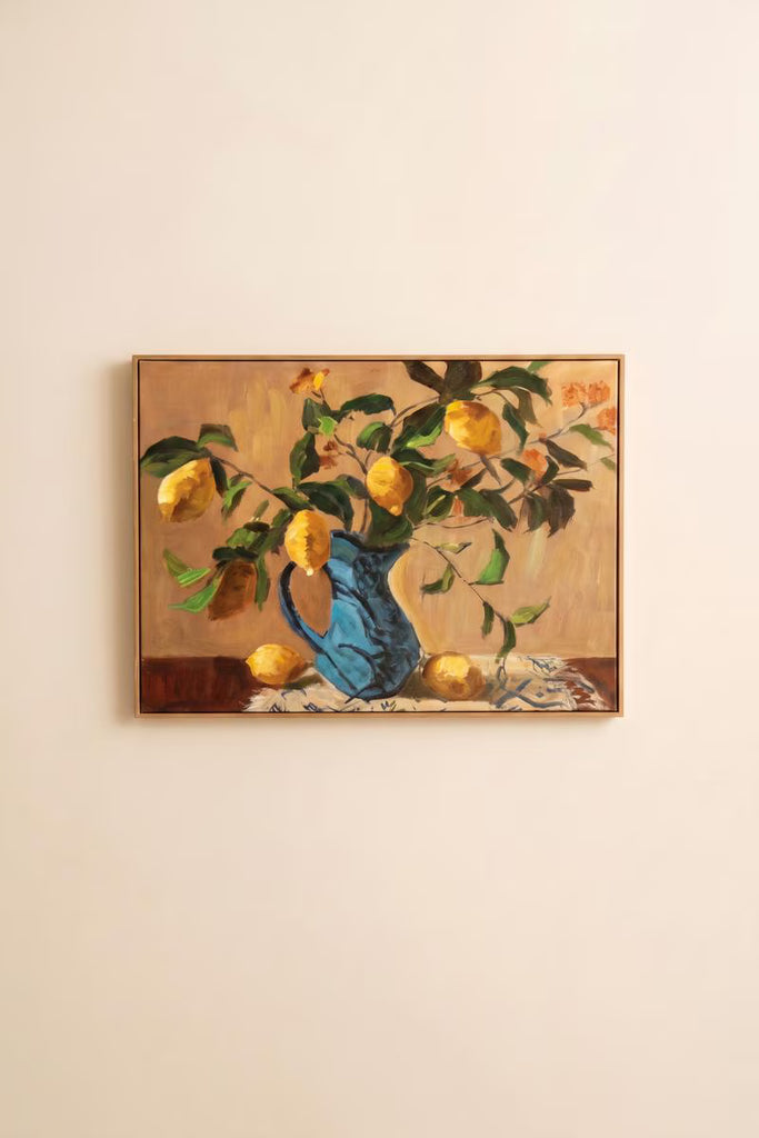 Framed Paint Over Print - Lemon Branch in a Blue Vase – image 2
