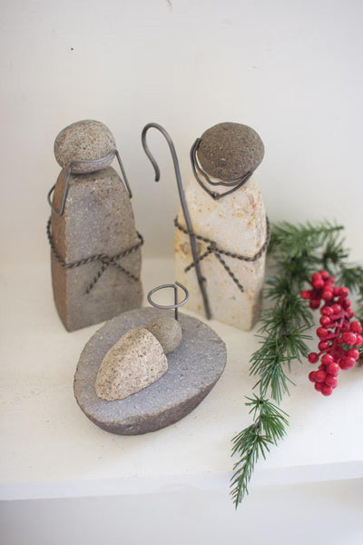 Set of 3 River Rock Mary Joseph and Jesus (min 2) – image 1