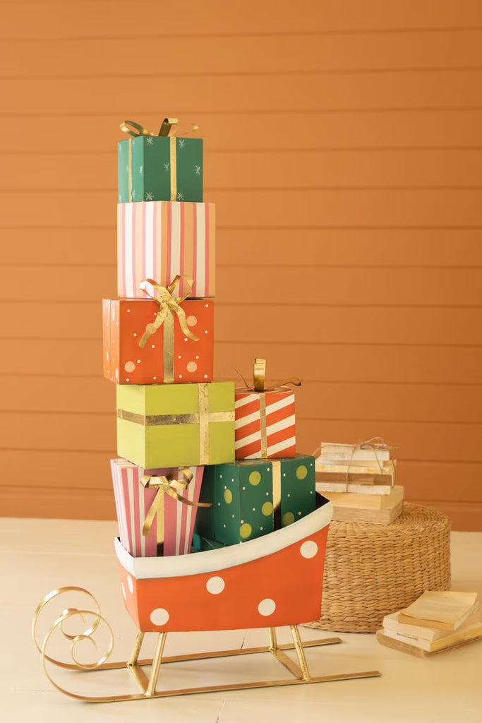 Giant Painted Metal Christmas Sleigh with Presents – image 6