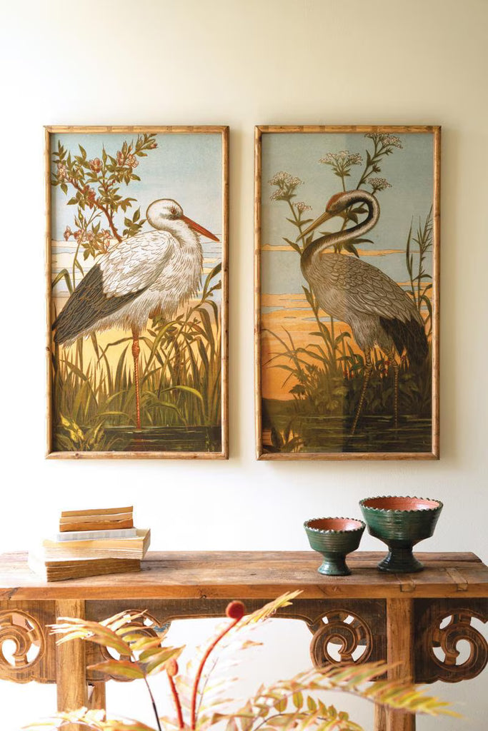 Set of 2 Framed Heron Prints Under Glass – image 1