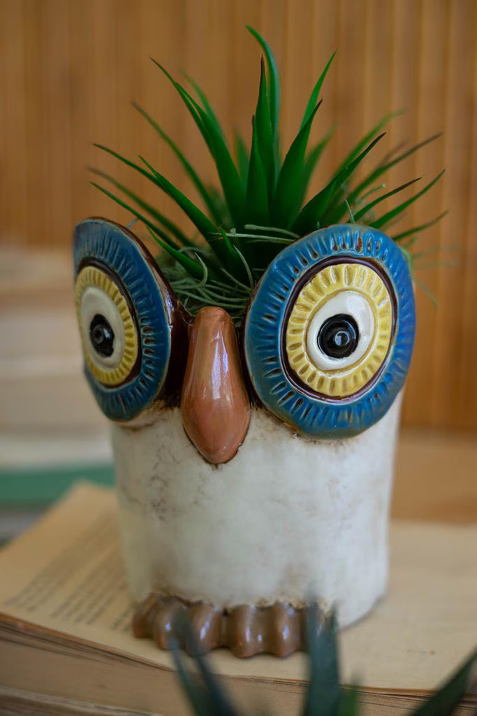 SET OF THREE CERAMIC OWL PLANTERS — Kalalou CDV2209