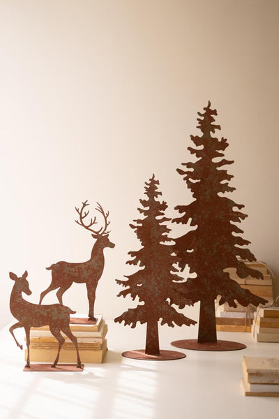 Set of 4 Rustic Metal Christmas Trees and Reindeer – image 1