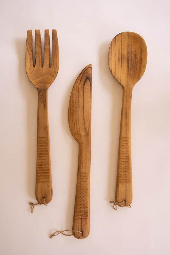 Set of 3 Carved Wood Utensils - view 4