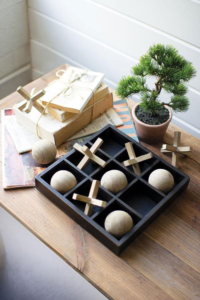 Set of 2 Natural and Black Wooden Tic-tac-toe Set – image 1
