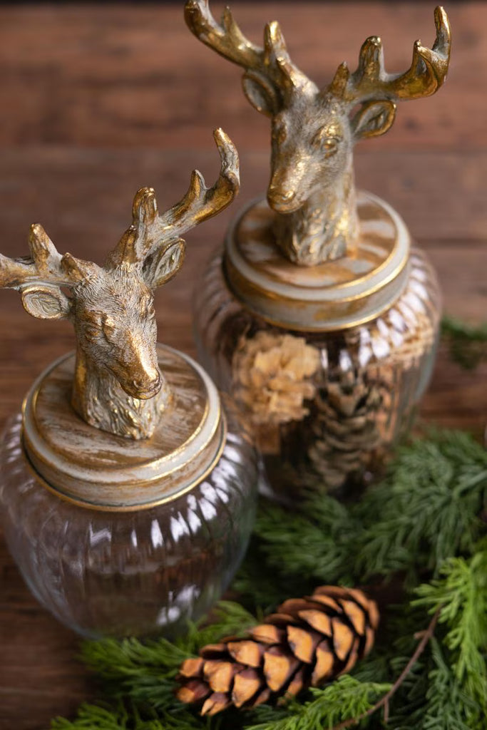 Set of 2 Glass Canisters with Reindeer Tops – image 3
