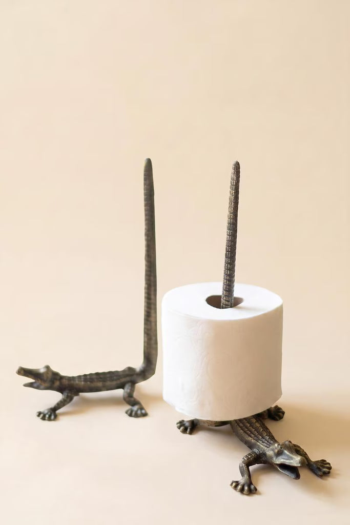 Set of 2 Cast Iron Crocodile Paper Owel Holder – image 3