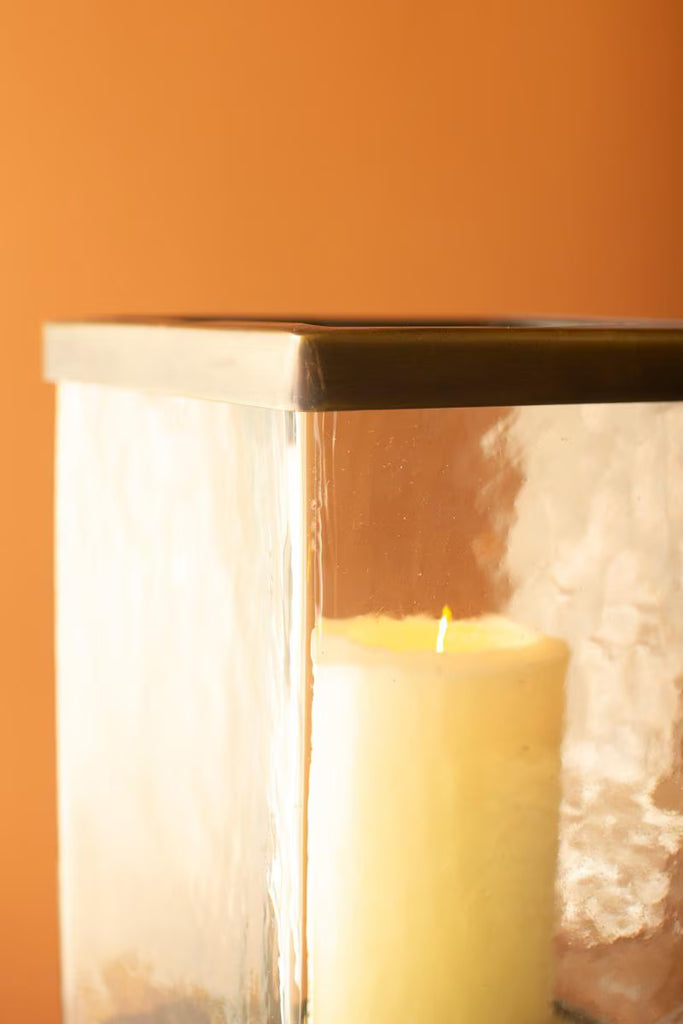 Set of 2 Square Glass Hurricanes with Antique Brass Bases – image 5