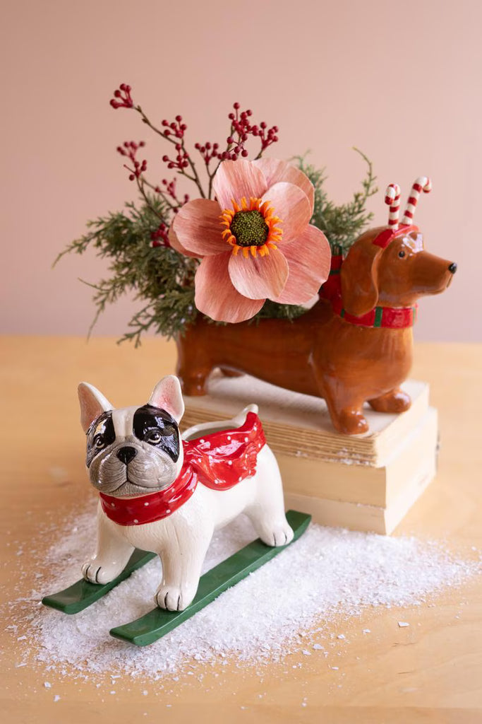 Ceramic Christmas Skiing Dog - view 5