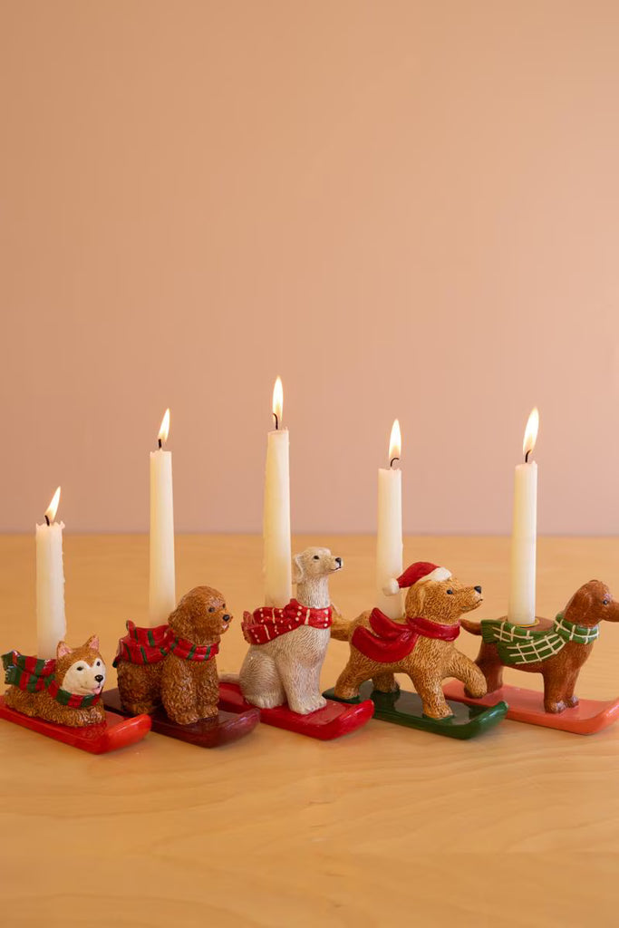 Set of 5 Ceramic Christmas Dog Taper Candle Holders – image 2