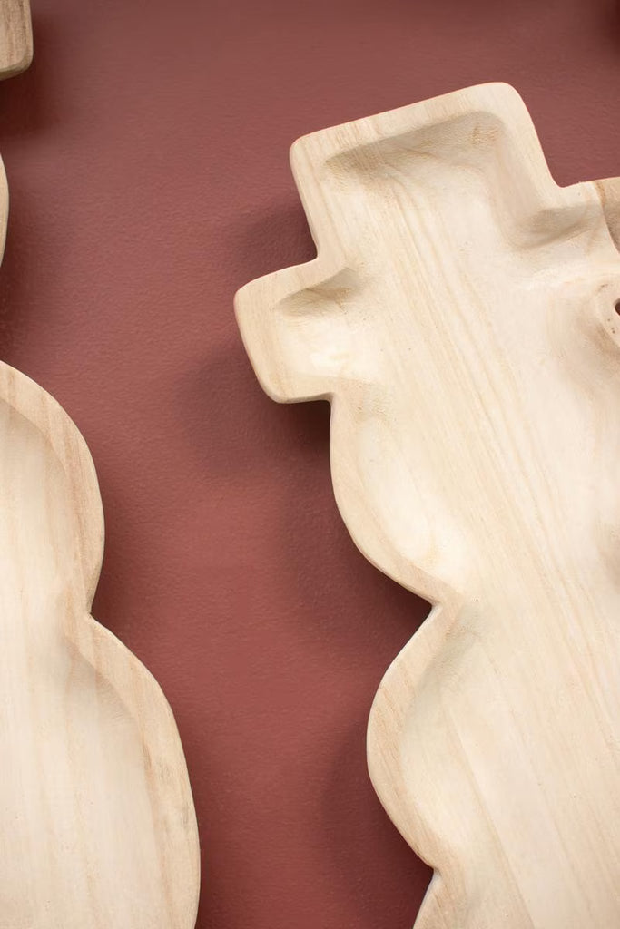 Set of 2 Carved Wood Snowmen Trays - image 2