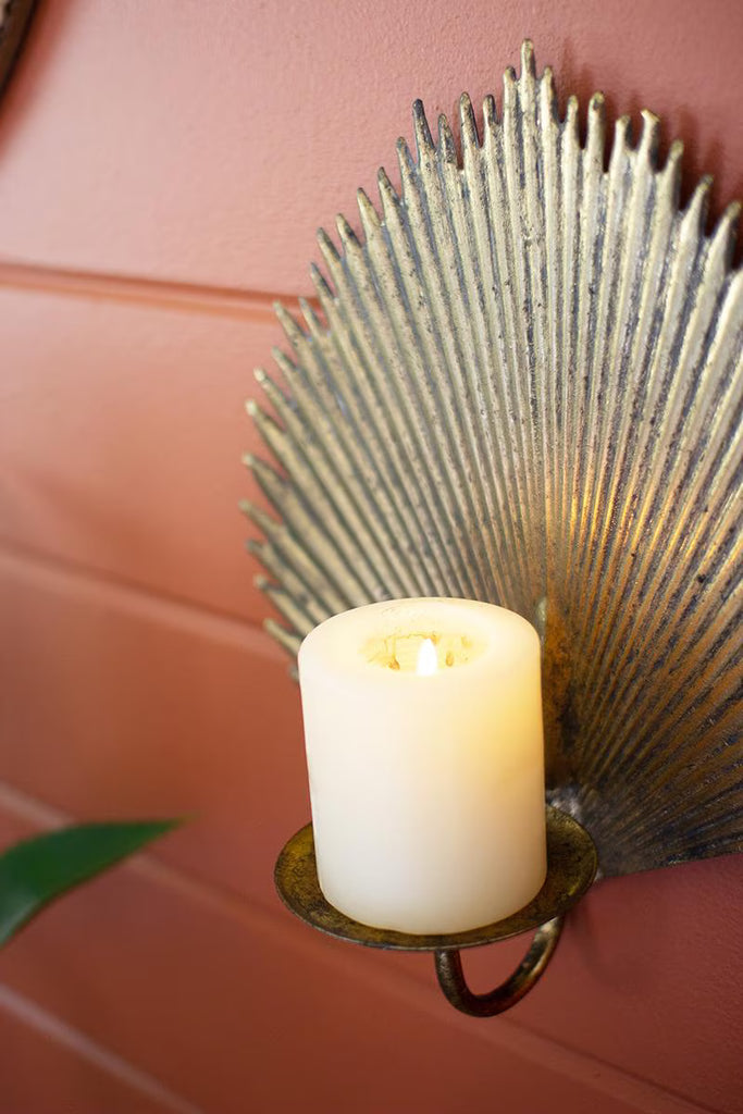 ANTIQUE BRASS PALM LEAF CANDLE SCONCE (MIN 2) — Kalalou CLL2556K