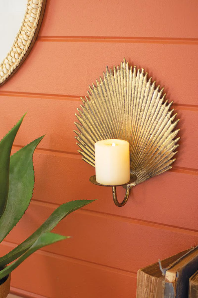 ANTIQUE BRASS PALM LEAF CANDLE SCONCE (MIN 2) — Kalalou CLL2556K