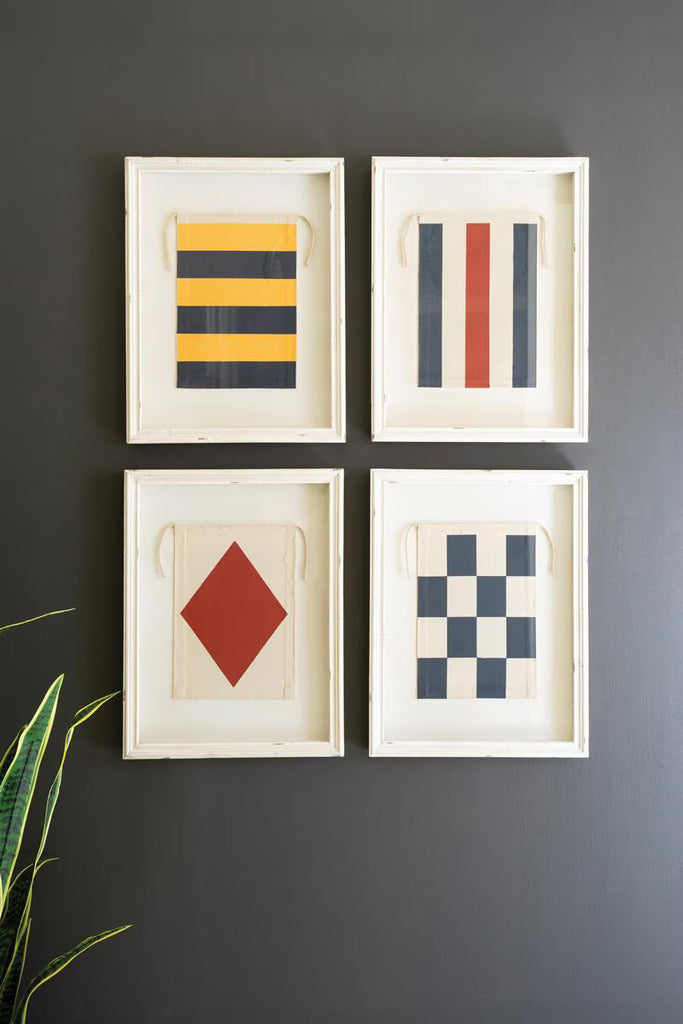 Set of 4 Framed Canvas Nautical Flags Under Glass – image 1
