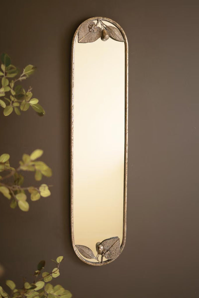 Tall Rustic Framed Mirror with Leaf Detail – image 1