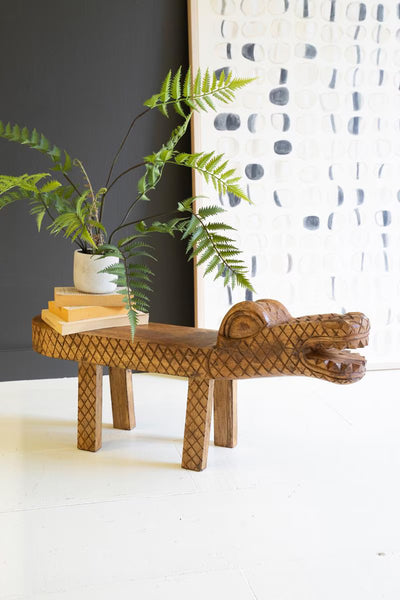 Carved Teak Wood Crocodile Bench – image 1