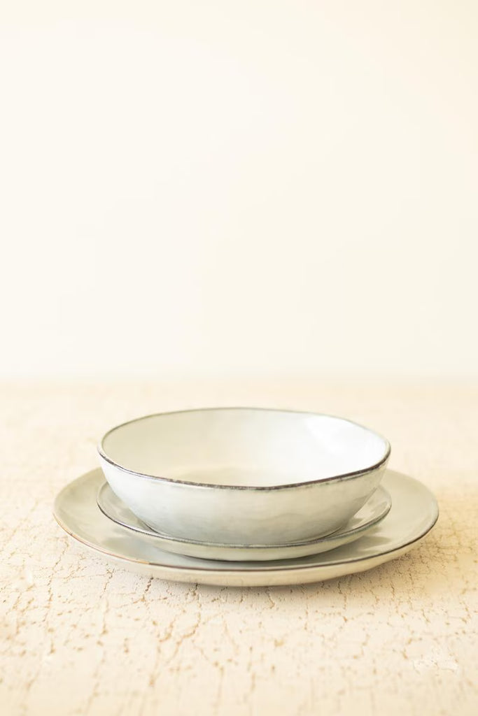 Set of 6 Set 3 Antique Grey Ceramic Dinner Salad and Bowl – image 1