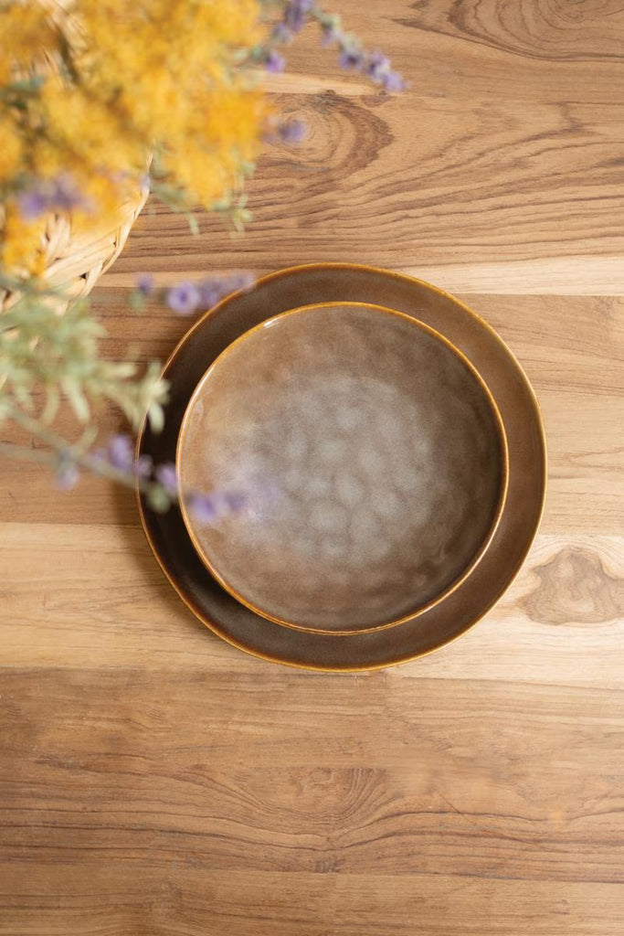 Set of 6 Set 3 Antique Brown Ceramic Dinner Salad and Bowl – image 2