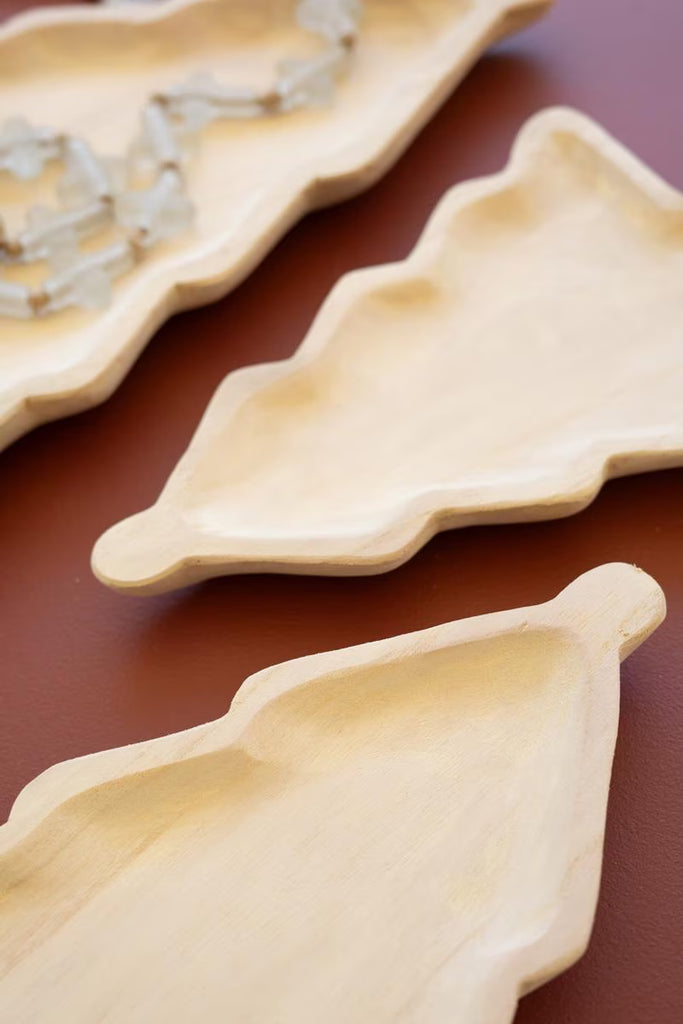Set of 3 Carved Wood Christmas Tree Platters - image 2