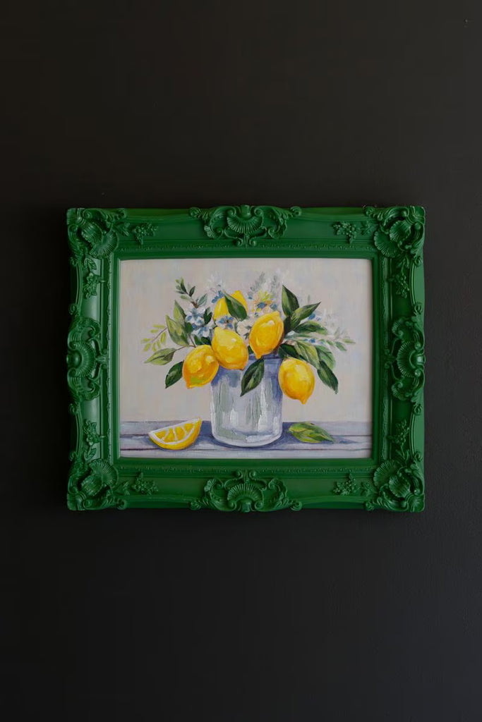DARK GREEN FRAMED ACRYLIC PAINTING-LEMONS — Kalalou CAR1772