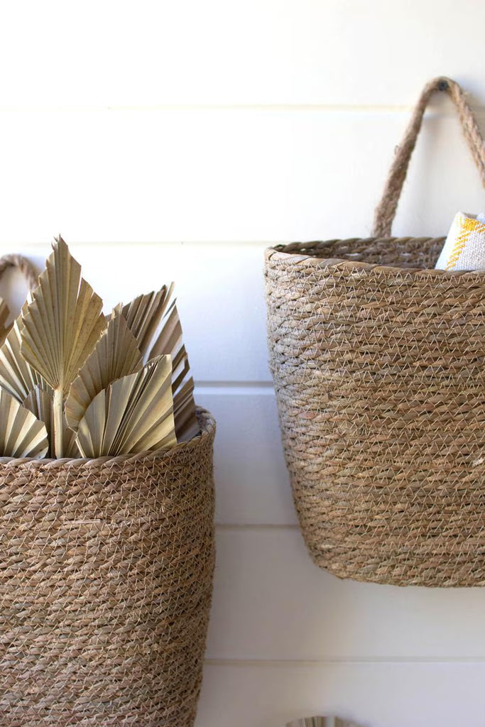 SET OF TWO TALL OVAL WOVEN SEAGRASS BASKETS (MIN 2) — Kalalou CCHA1084K