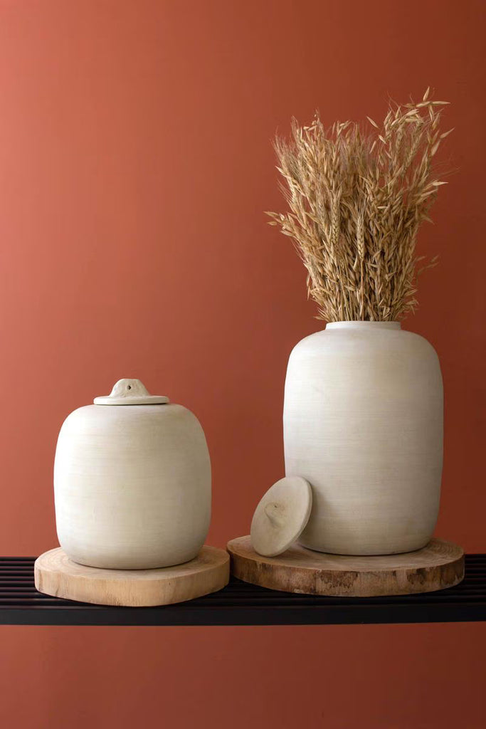 Set Of 2 White Ceramic Canisters — Kalalou CPH3525
