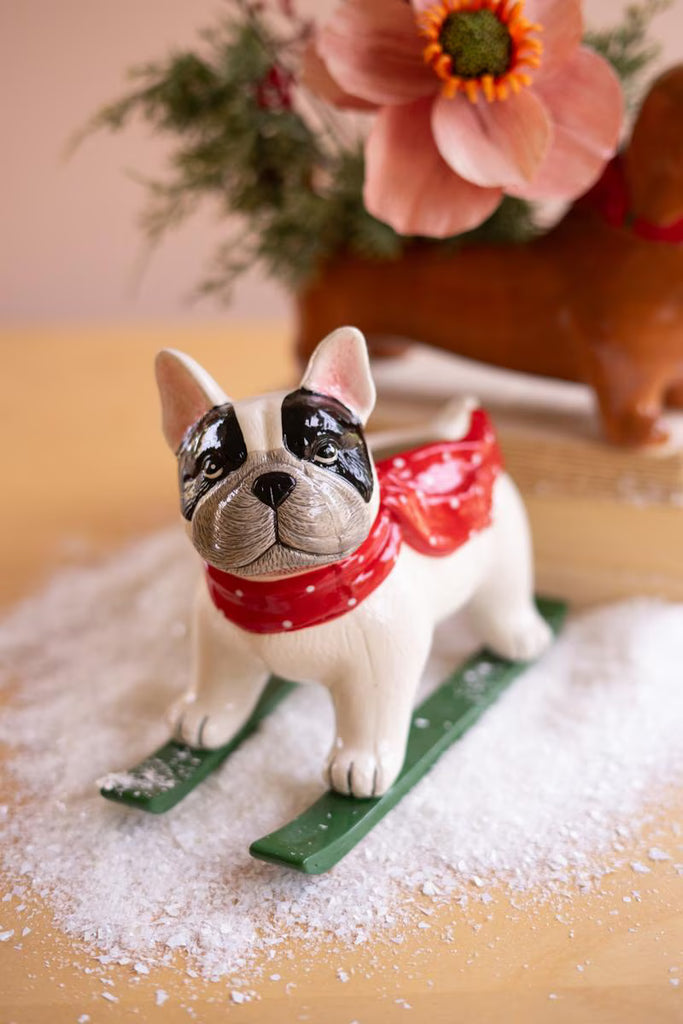 Ceramic Christmas Skiing Dog - view 1