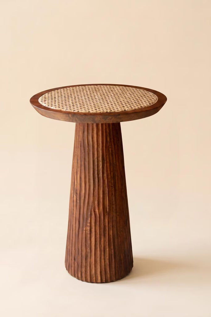 Round Wooden Side Table with Woven Cane Top – image 3