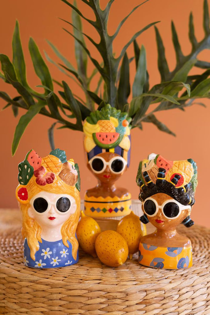 Set of 3 Ceramic Ladies Vases with Fruit Hats – image 7