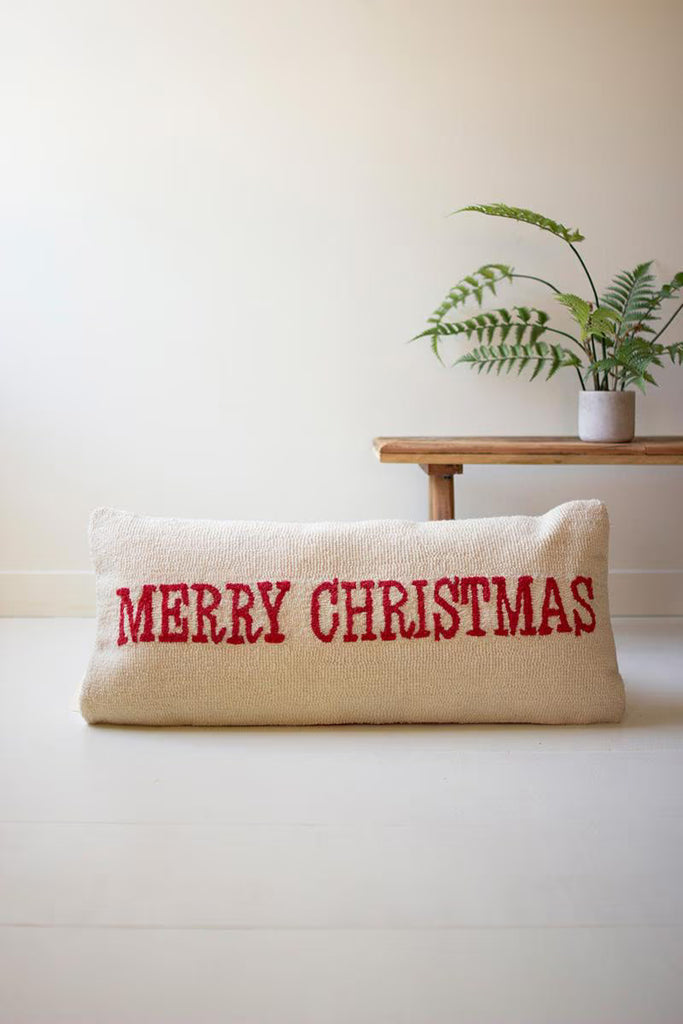 Merry Christmas Hand Hooked Pillow – image 1